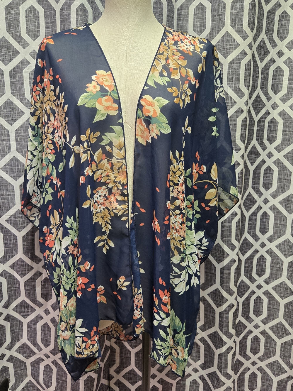 Emory Park Navy Floral Wrap with Coral Accents